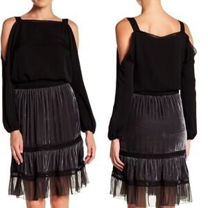 Elie Tahari Audra silk velvet tiered skirt sz M